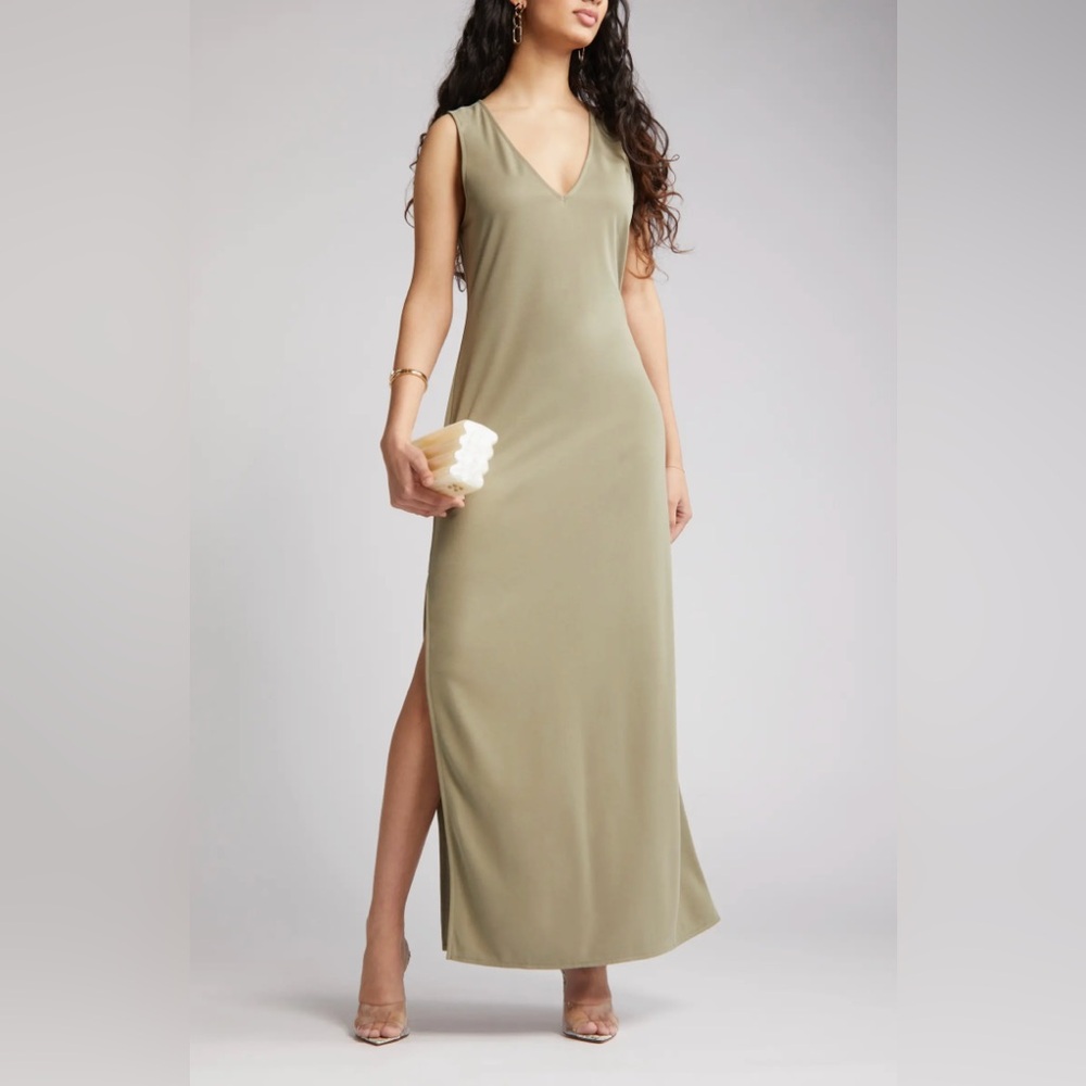 Open Edit Nordstrom Wear Two Ways Sleeveless Midi Dress in Olive Dusk Size XS
